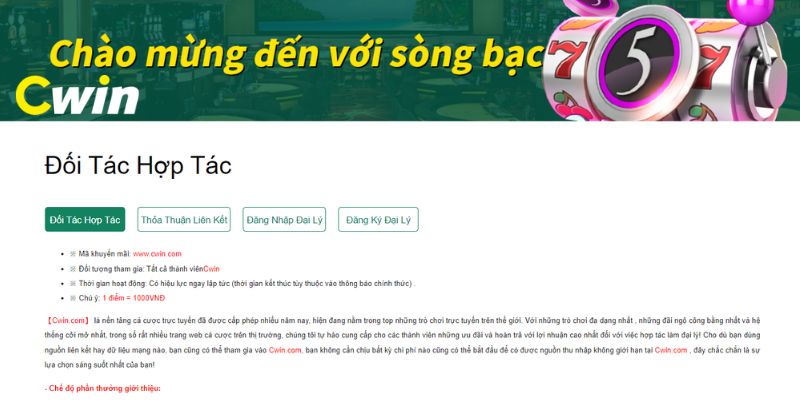 Chương Trình Đại Lý Cwin Hợp Tác Nhận Doanh Thu Hấp Dẫn